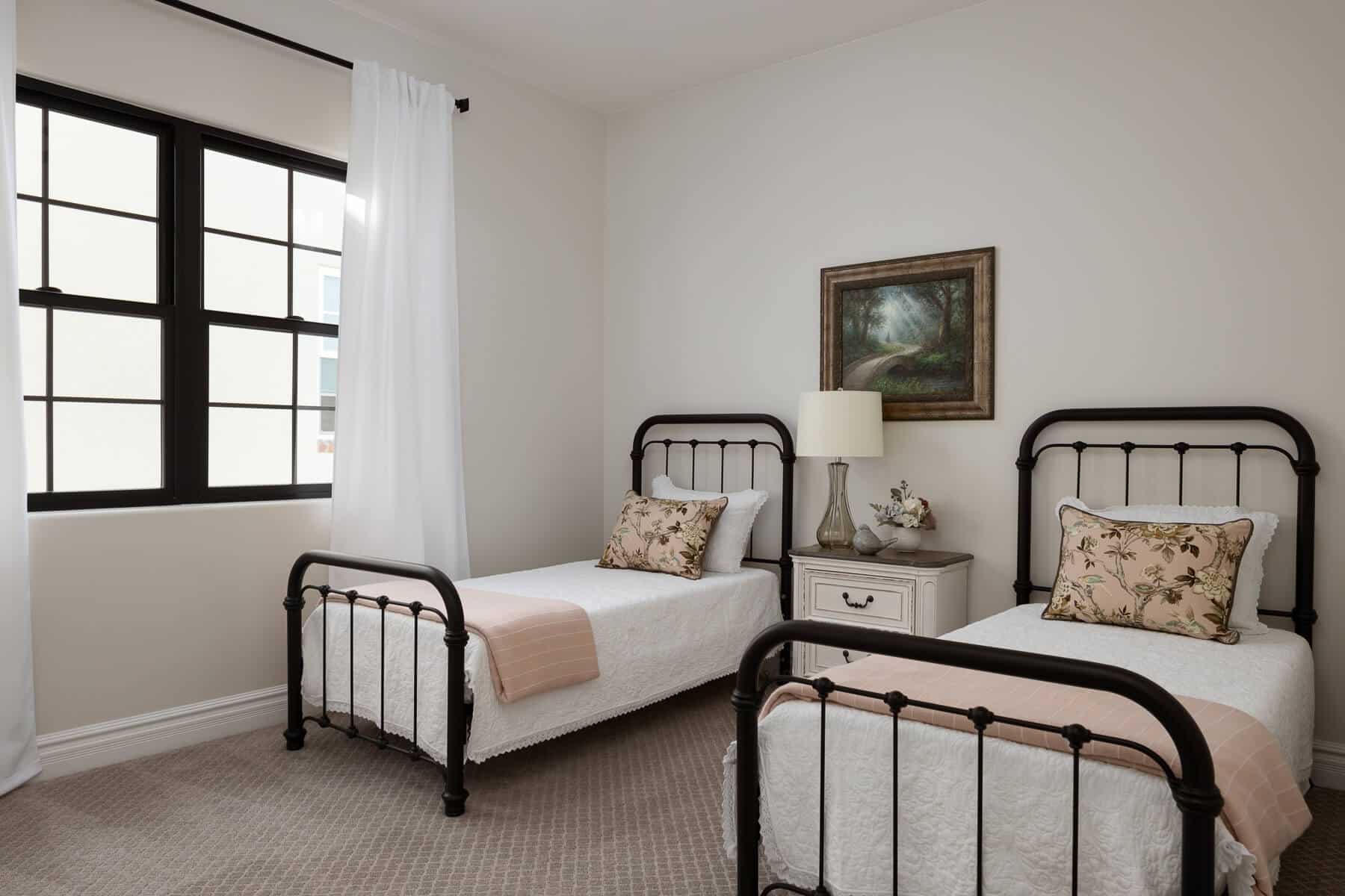 Bedroom Design with Matching Black Twin Bedframes - Custom Bedroom Design